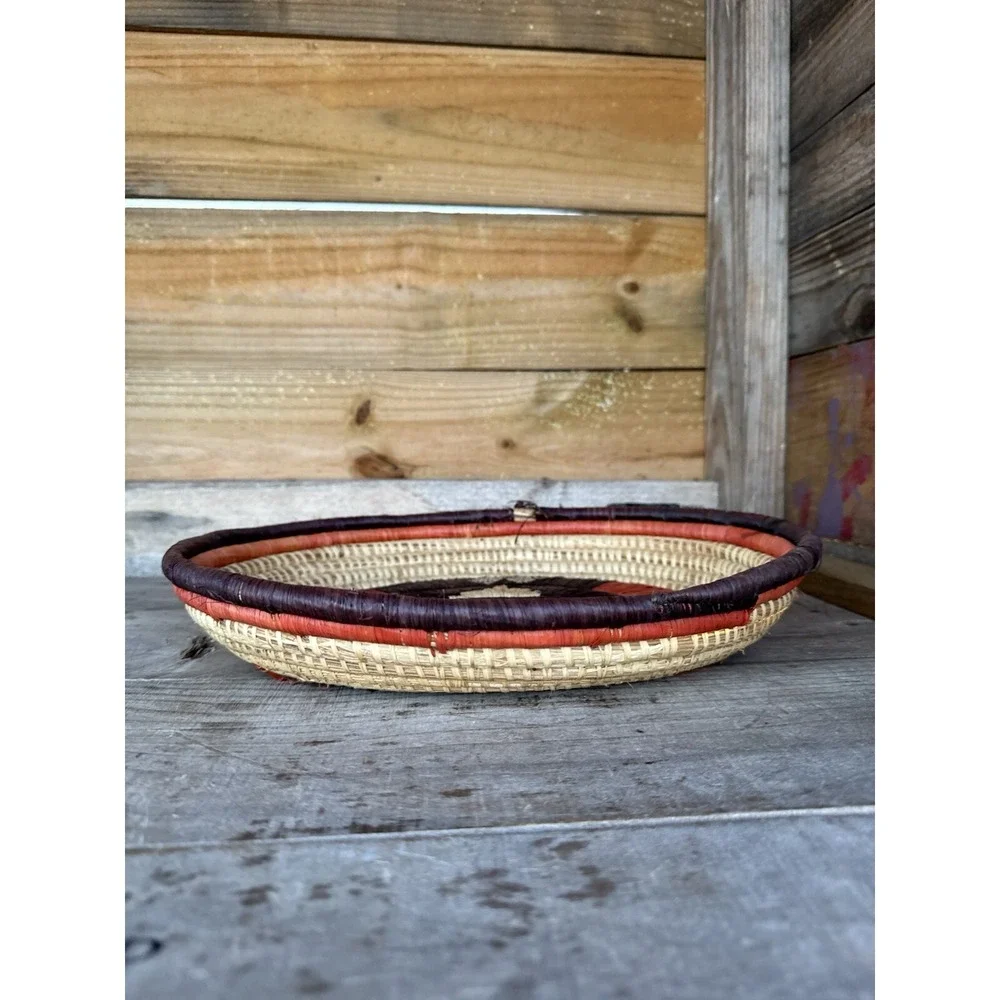 Tribal African Botswana Boho Hand Woven Wall Hanging Art Basket Tray Raffia‎